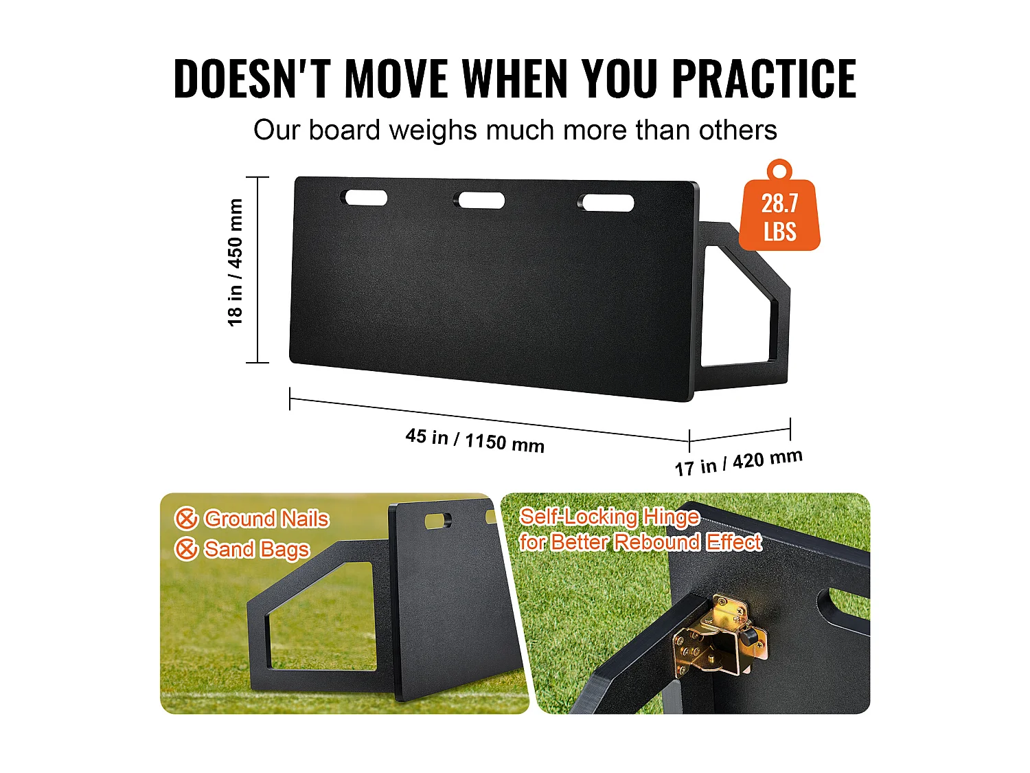 Filet de Rebond de Football SucceBuy 114 x 45.5 cm Tableau de Rebond de Football Portable avec 2 Angles de Rebond