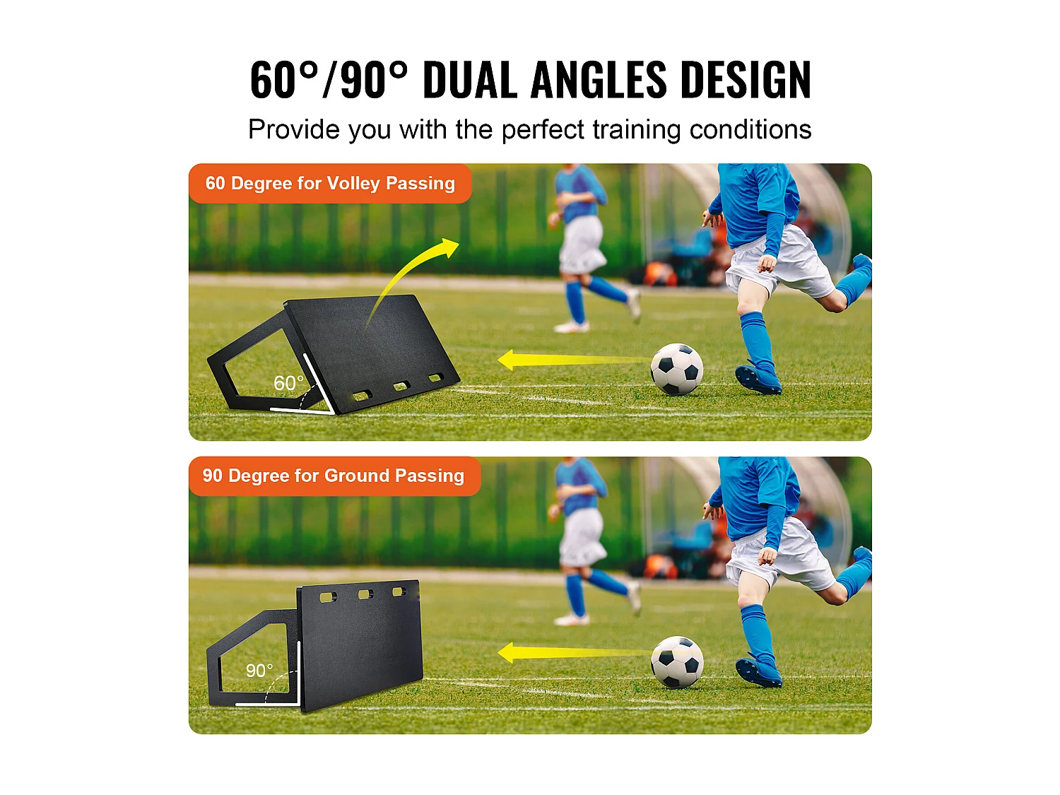 Filet de Rebond de Football SucceBuy 114 x 45.5 cm Tableau de Rebond de Football Portable avec 2 Angles de Rebond