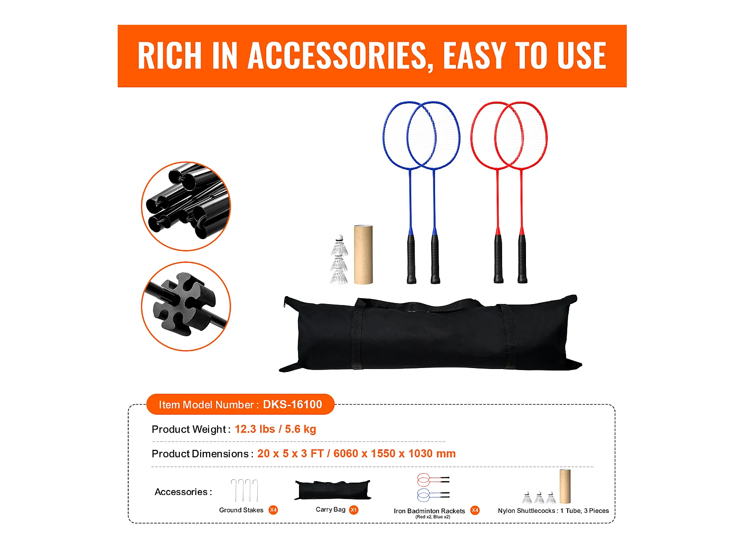 Filet de Badminton, SucceBuy Filet de Badminton de 6,06 m, Filet de Tennis Portatif Extérieur pour Volley-ball et Pickleball