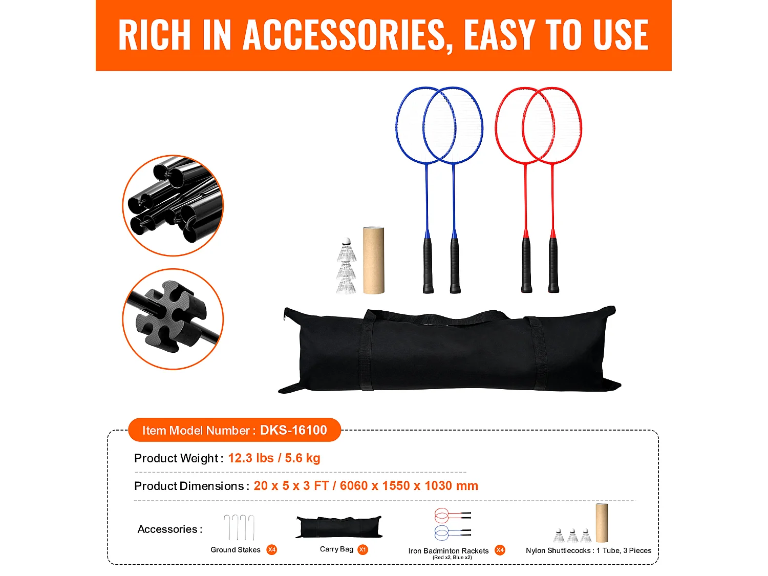 Filet de Badminton, SucceBuy Filet de Badminton de 6,06 m, Filet de Tennis Portatif Extérieur pour Volley-ball et Pickleball