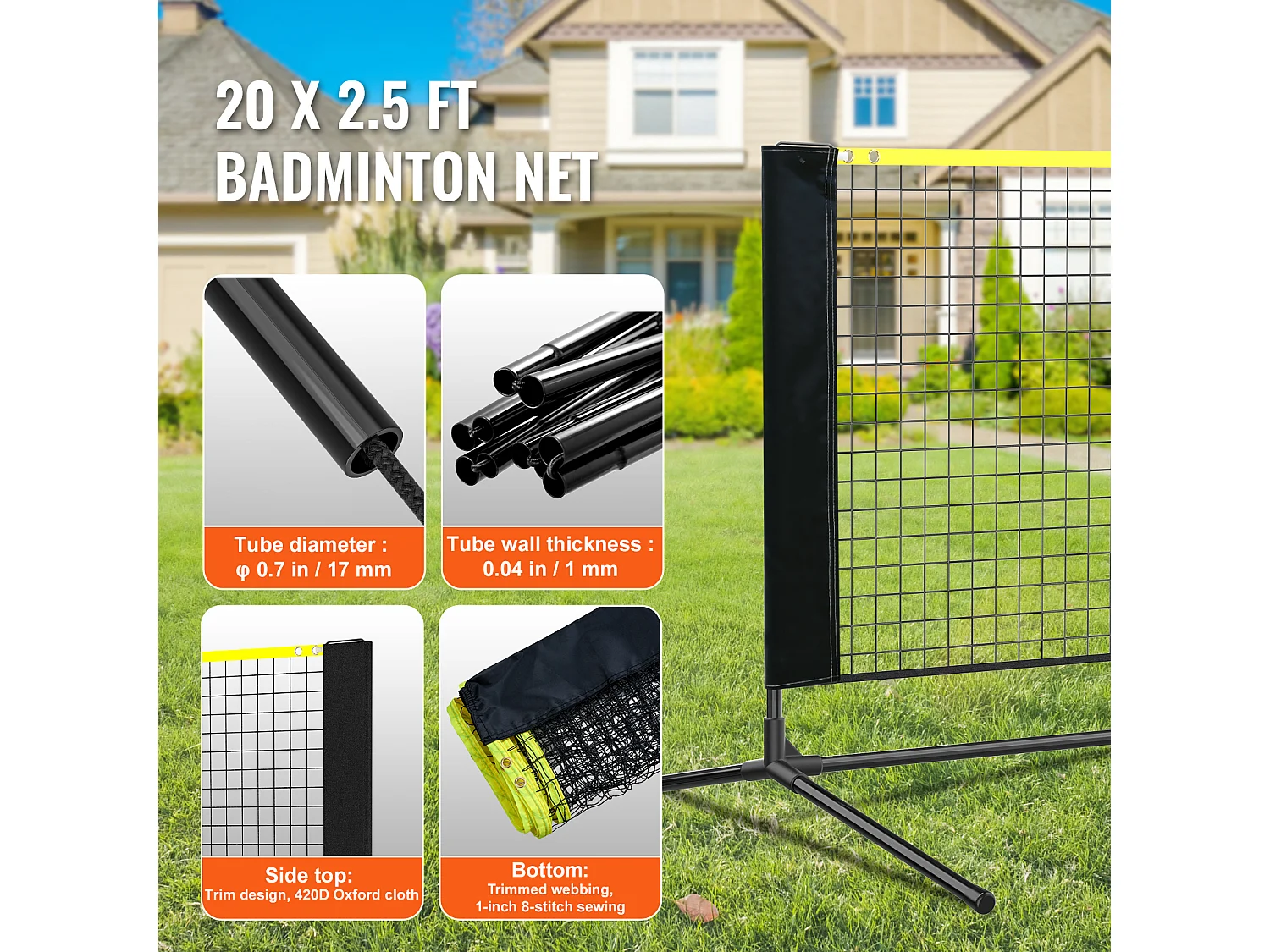 Filet de Badminton, SucceBuy Filet de Badminton de 6,06 m, Filet de Tennis Portatif Extérieur pour Volley-ball et Pickleball