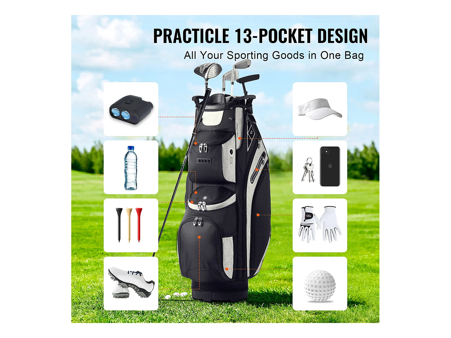 Golf Tas voor Trolley SucceBuy 91,44 cm met 14-Vaksverdeler en Meerdere Vakken aan de Bovenkant Kies de Kleur