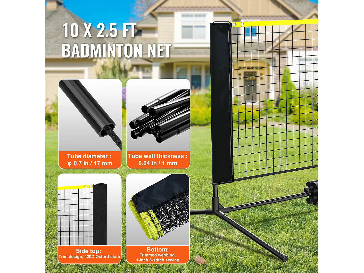 Filet de Badminton, SucceBuy Ensemble de Filet de Badminton de 3,02 m, Filet Multisports Portable, Réglable pour Jouer en Plein Air