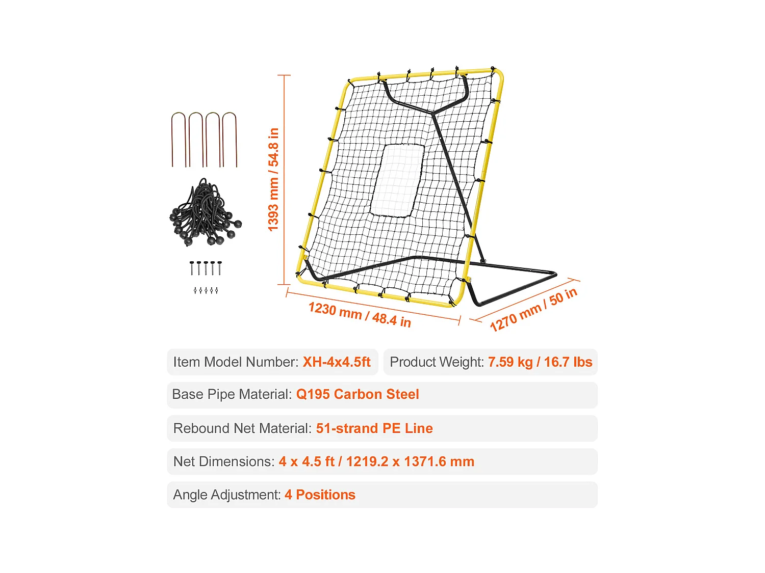 Filet de Rebond SucceBuy pour Baseball et Softball, 122 x 137 cm, avec Angles Réglables, pour l'Entraînement au Terrain et au Lancer