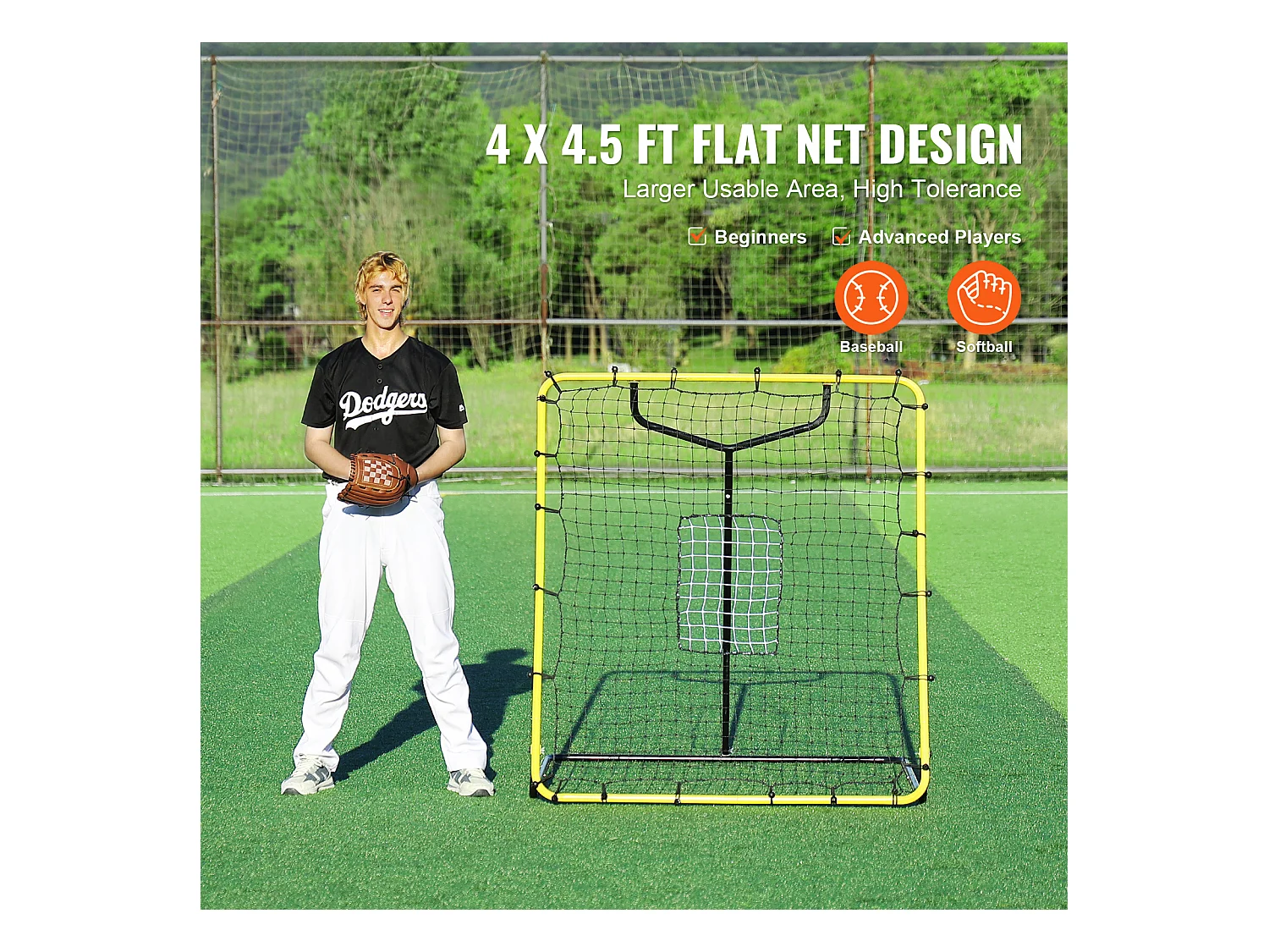 Filet de Rebond SucceBuy pour Baseball et Softball, 122 x 137 cm, avec Angles Réglables, pour l'Entraînement au Terrain et au Lancer