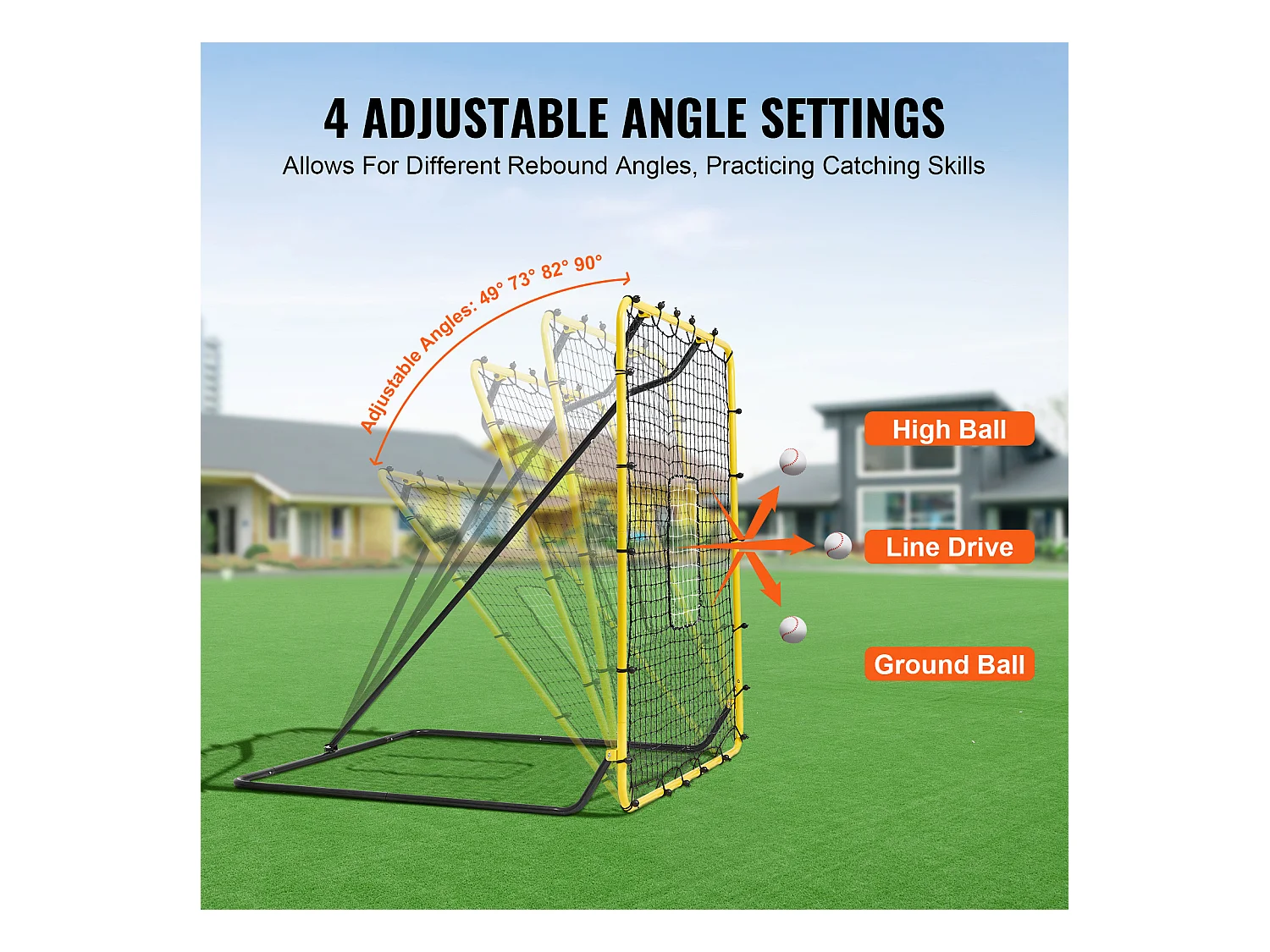 Filet de Rebond SucceBuy pour Baseball et Softball, 122 x 137 cm, avec Angles Réglables, pour l'Entraînement au Terrain et au Lancer