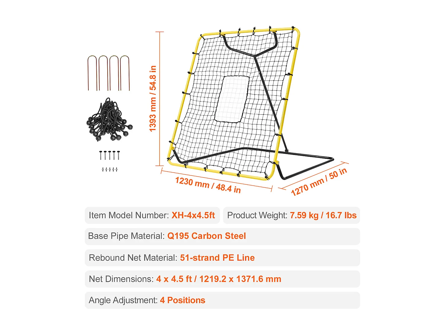 Filet de Rebond SucceBuy pour Baseball et Softball, 122 x 137 cm, avec Angles Réglables, pour l'Entraînement au Terrain et au Lancer