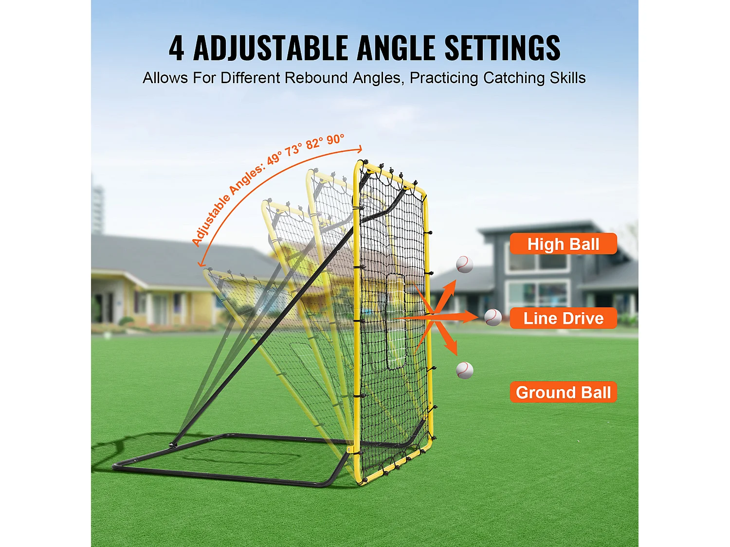 Filet de Rebond SucceBuy pour Baseball et Softball, 122 x 137 cm, avec Angles Réglables, pour l'Entraînement au Terrain et au Lancer