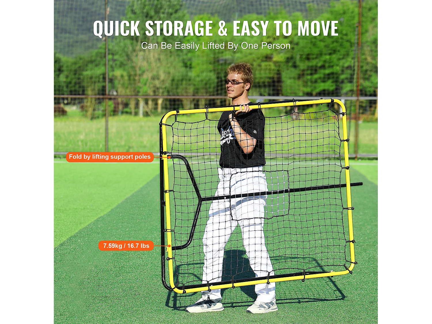 Filet de Rebond SucceBuy pour Baseball et Softball, 122 x 137 cm, avec Angles Réglables, pour l'Entraînement au Terrain et au Lancer