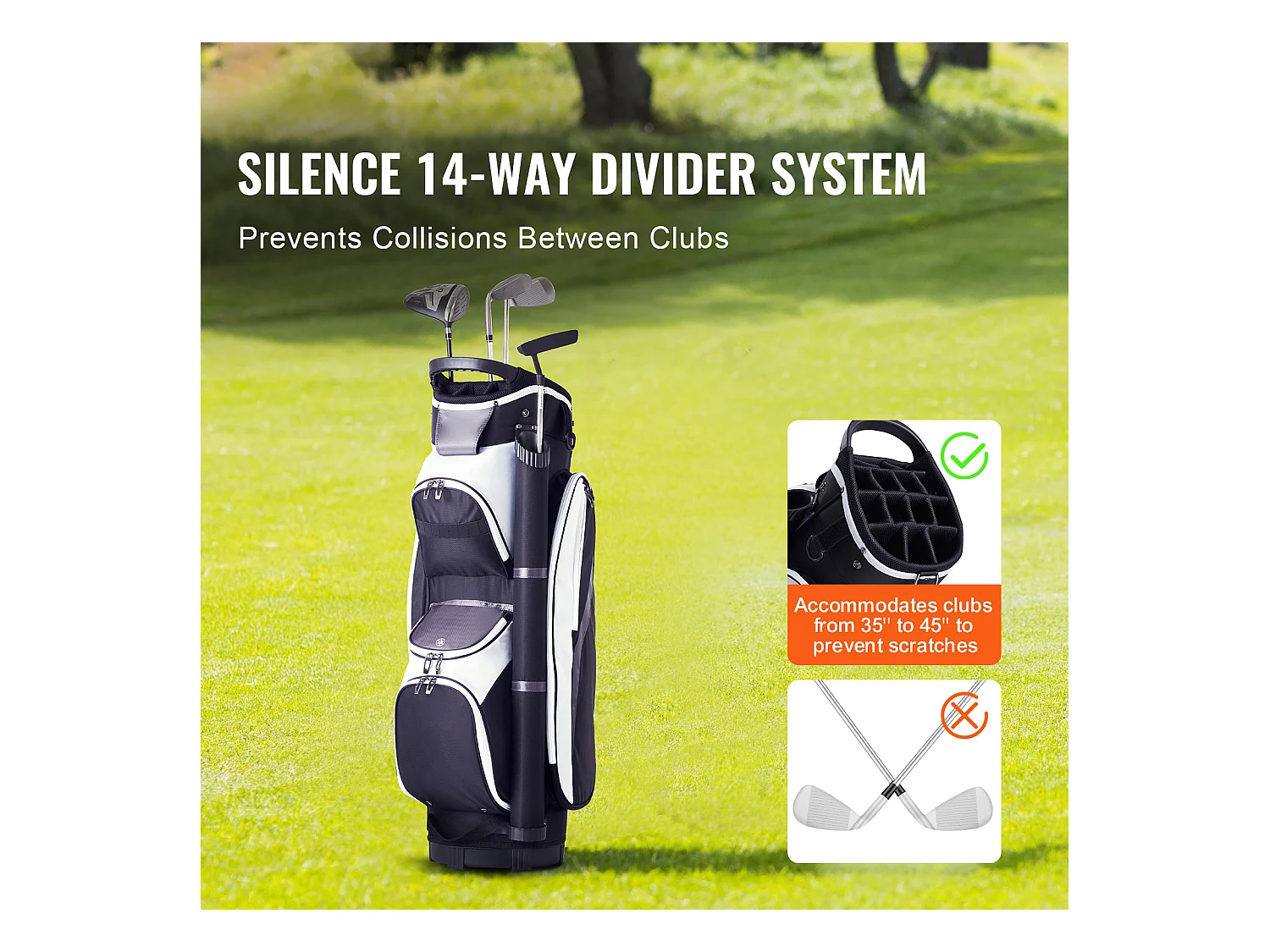 Torba Golfowa na Wózek SucceBuy 91,44 cm 14 Przegródek Wiele Kieszeni Czarna