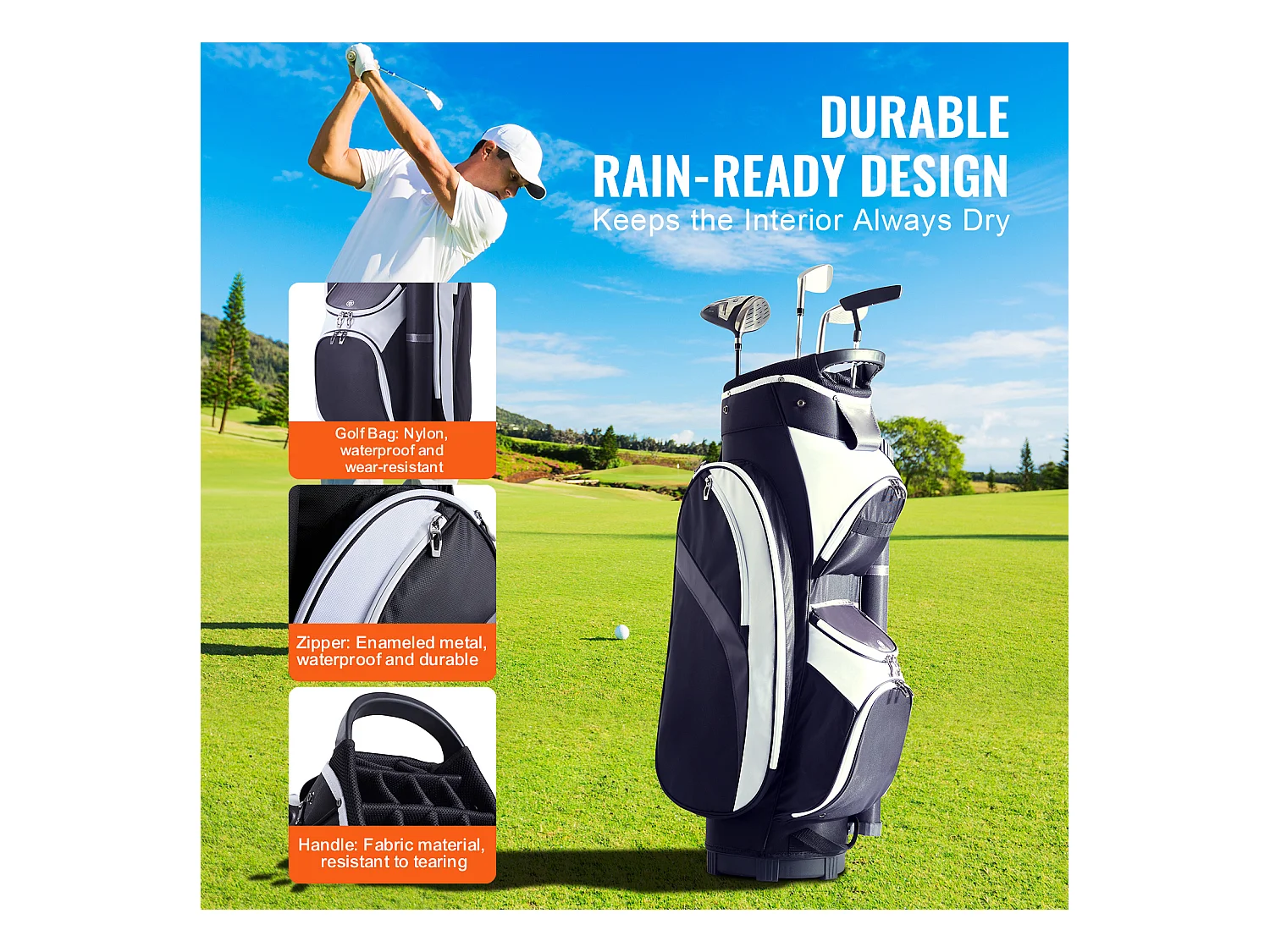 Torba Golfowa na Wózek SucceBuy 91,44 cm 14 Przegródek Wiele Kieszeni Czarna