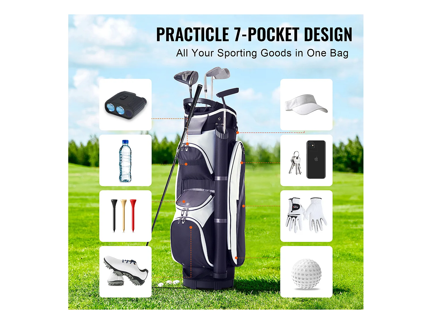 Torba Golfowa na Wózek SucceBuy 91,44 cm 14 Przegródek Wiele Kieszeni Czarna