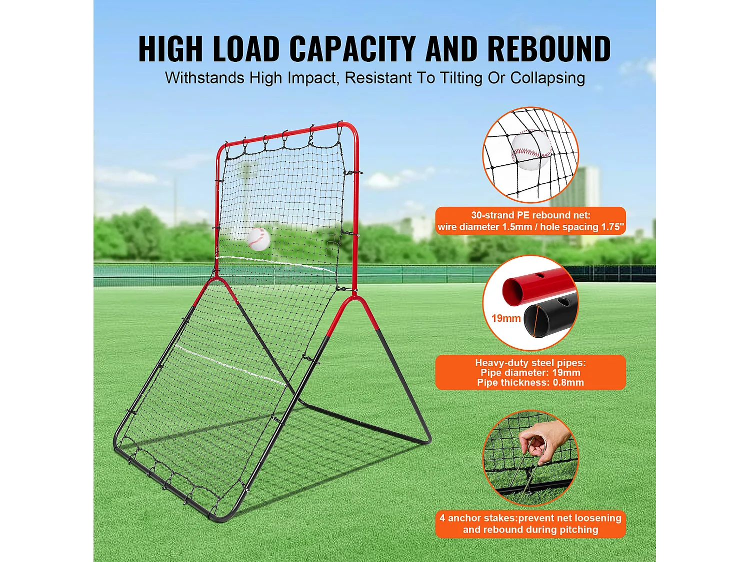 Red de Rebote SucceBuy para Béisbol y Softbol, 91 x 137 cm, 3 Vías, para el Entrenamiento en Campo y Lanzamiento