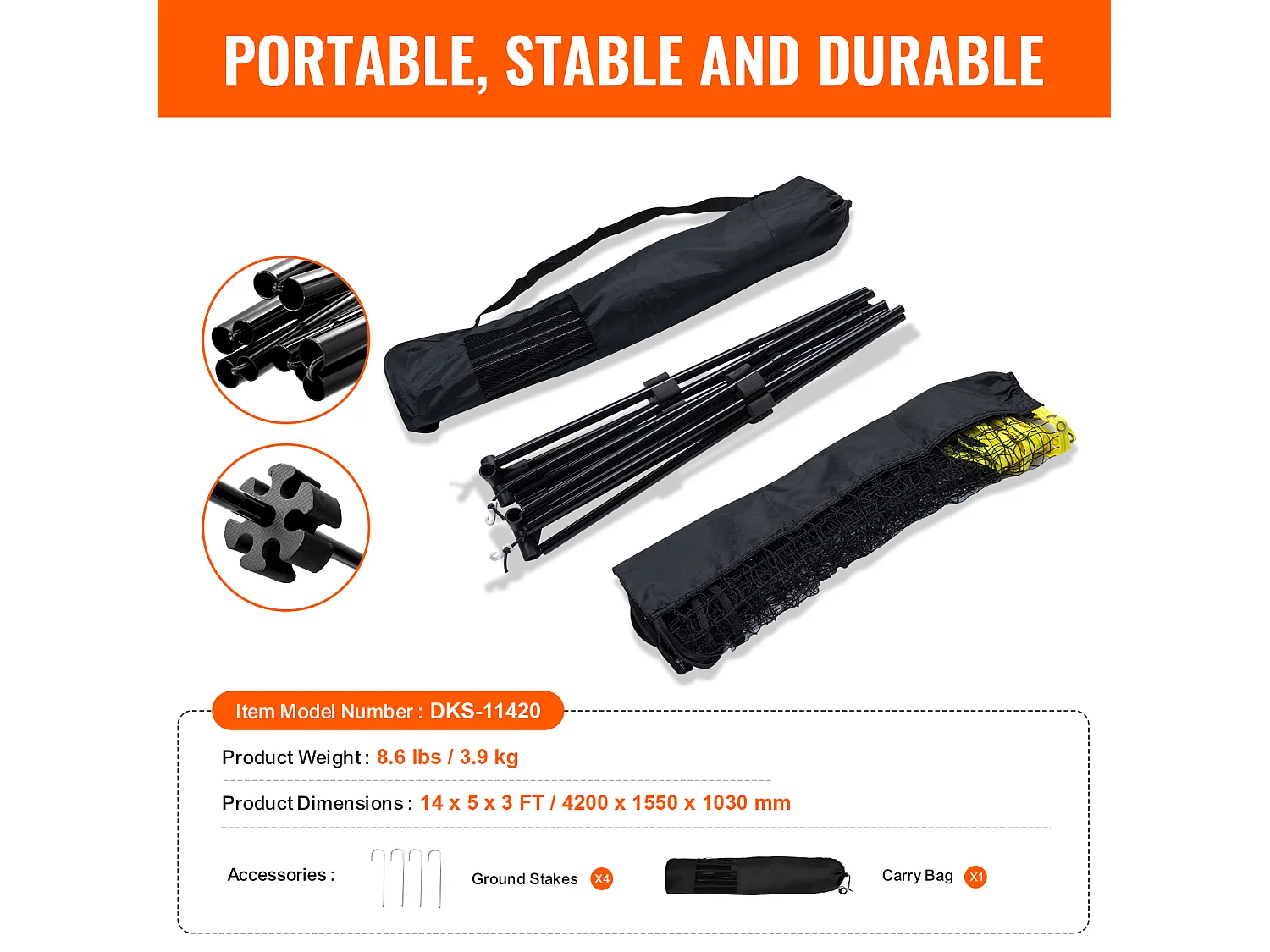 Filet de Badminton SucceBuy de Ensemble, 427 cm, Filet de Tennis de Pickleball de Volley-Ball Extérieur Portable