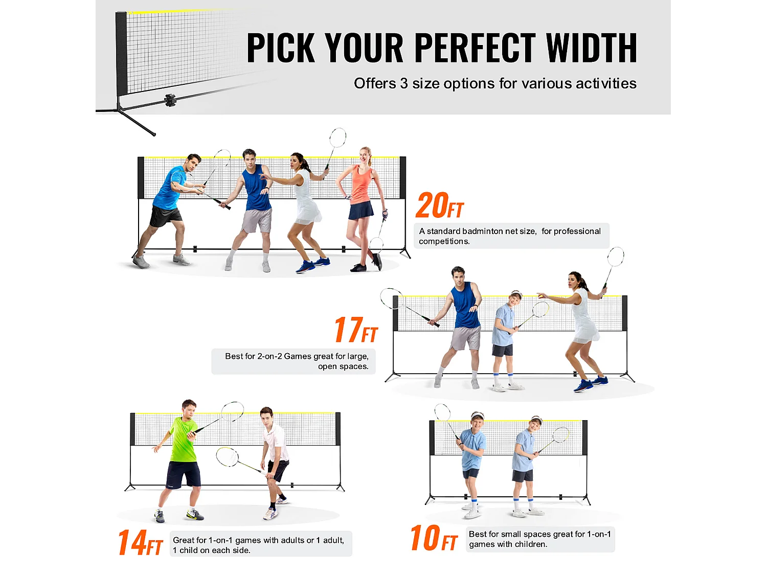 Filet de Badminton SucceBuy de Ensemble, 427 cm, Filet de Tennis de Pickleball de Volley-Ball Extérieur Portable