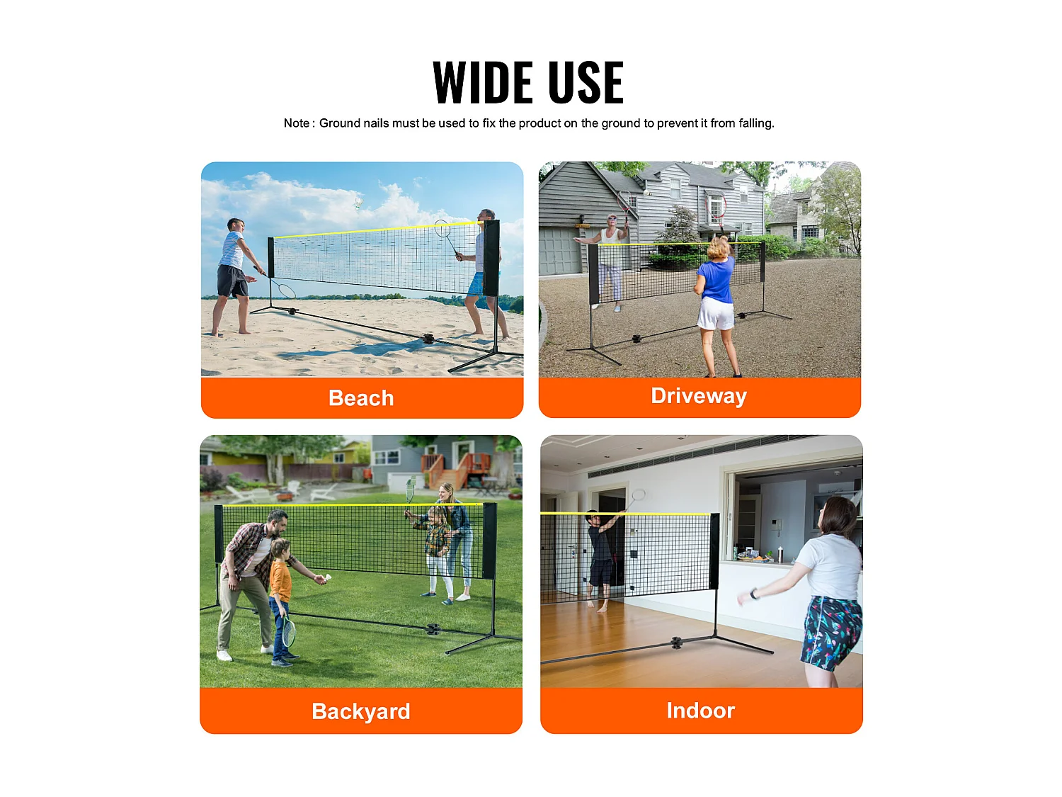 Filet de Badminton SucceBuy de Ensemble, 427 cm, Filet de Tennis de Pickleball de Volley-Ball Extérieur Portable