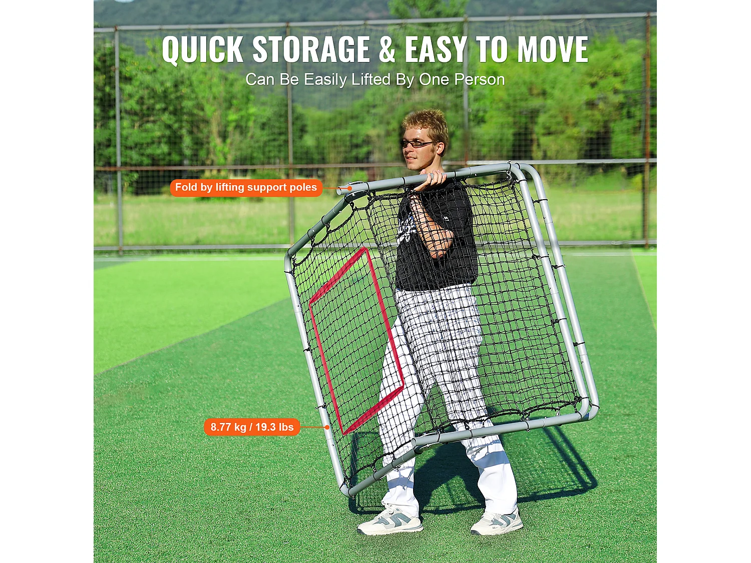 Baseball Softball SucceBuy Reboundnet, 110 x 180 cm, met 5 Regelbare Hoeken, voor Veld- en Werptraining