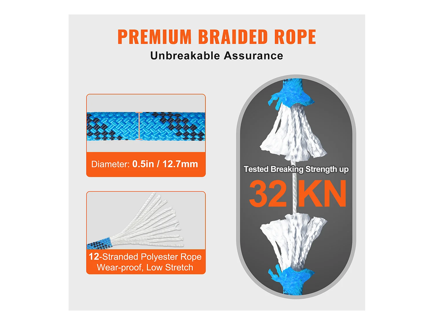 Corde d'Escalade Statique SucceBuy, 12,7 mm, 38 m, Bleue pour Escalade en Extérieur