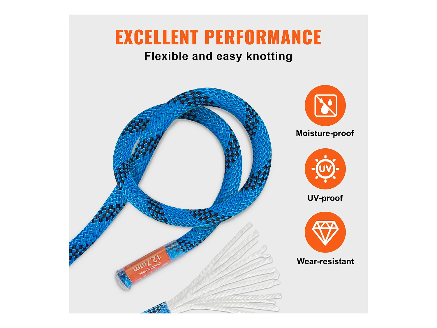 Corde d'Escalade Statique SucceBuy, 12,7 mm, 38 m, Bleue pour Escalade en Extérieur