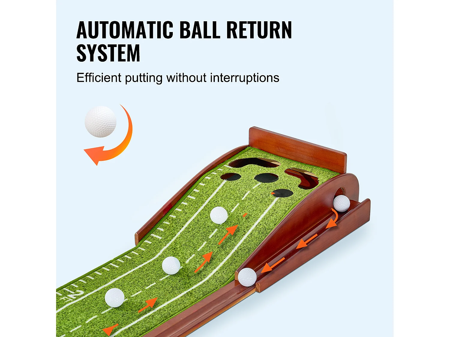 Golf Matte SucceBuy 5 Löcher, Indoor Golf Green, Automatischer Ballrücklauf, Ausrichtungsführung, Holzuntergrund, Hilft beim Golf Training