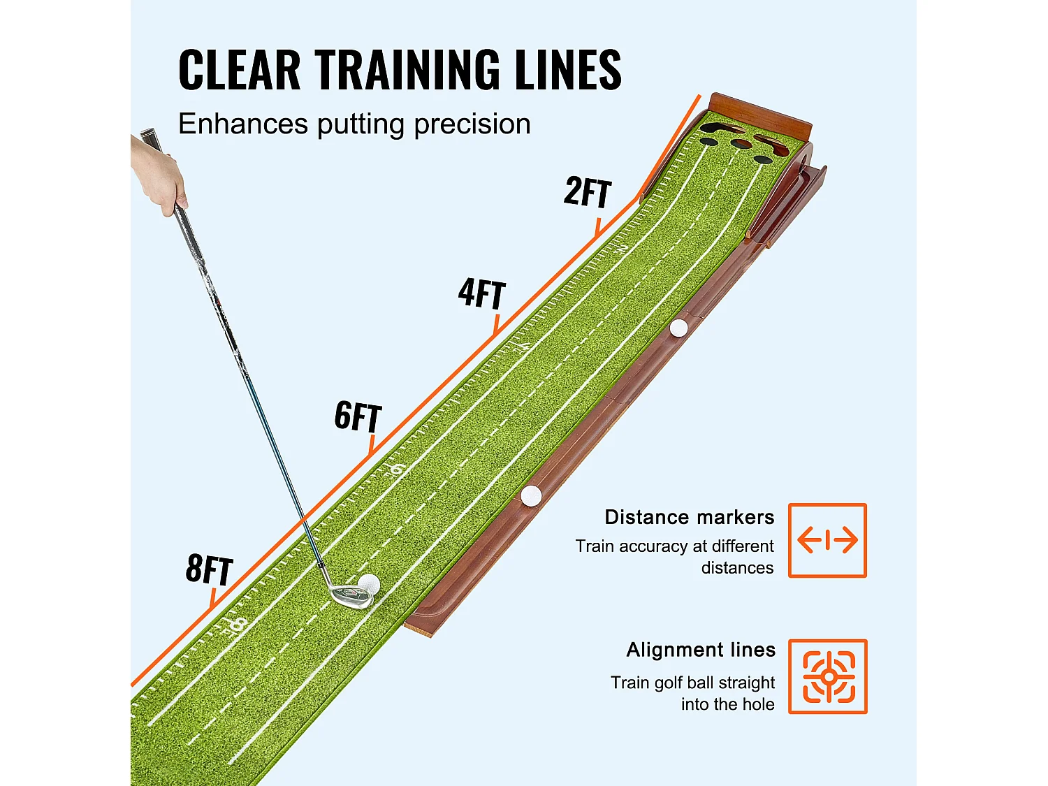 Golf Matte SucceBuy 5 Löcher, Indoor Golf Green, Automatischer Ballrücklauf, Ausrichtungsführung, Holzuntergrund, Hilft beim Golf Training
