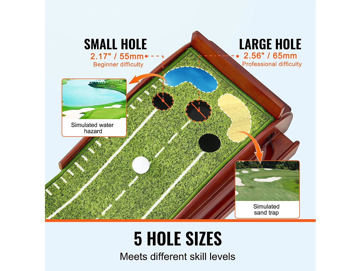 Golf Matte SucceBuy 5 Löcher, Indoor Golf Green, Automatischer Ballrücklauf, Ausrichtungsführung, Holzuntergrund, Hilft beim Golf Training