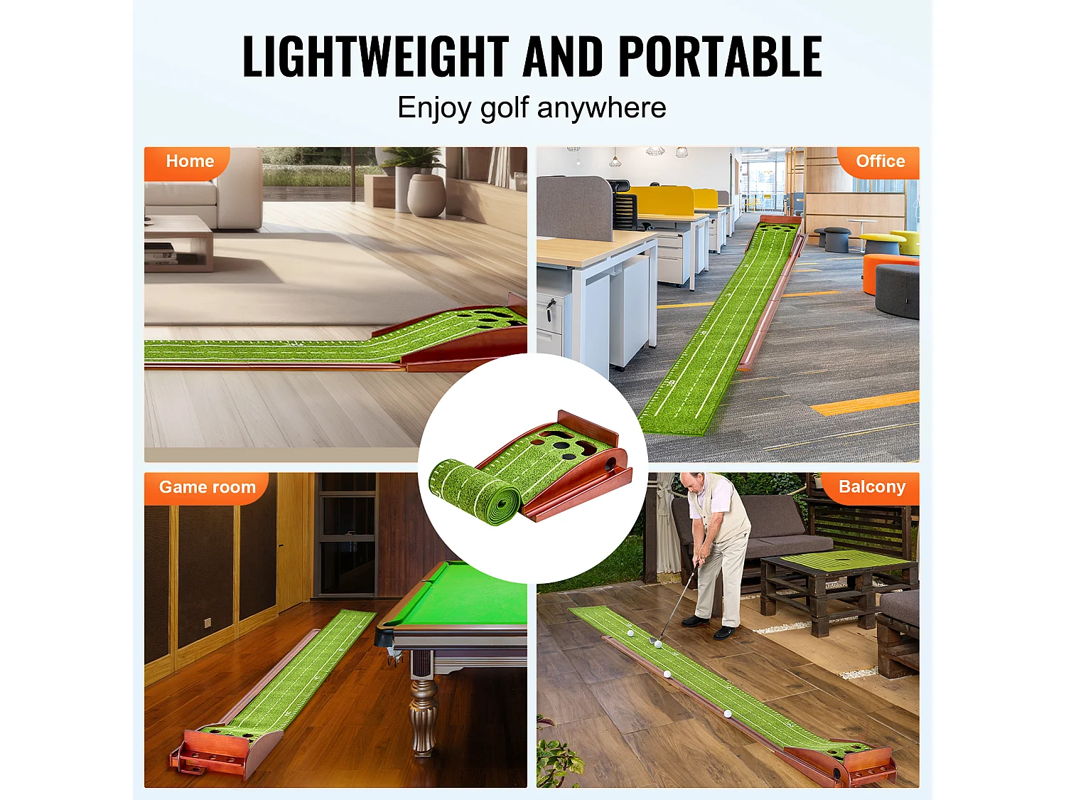 Golf Matte SucceBuy 5 Löcher, Indoor Golf Green, Automatischer Ballrücklauf, Ausrichtungsführung, Holzuntergrund, Hilft beim Golf Training