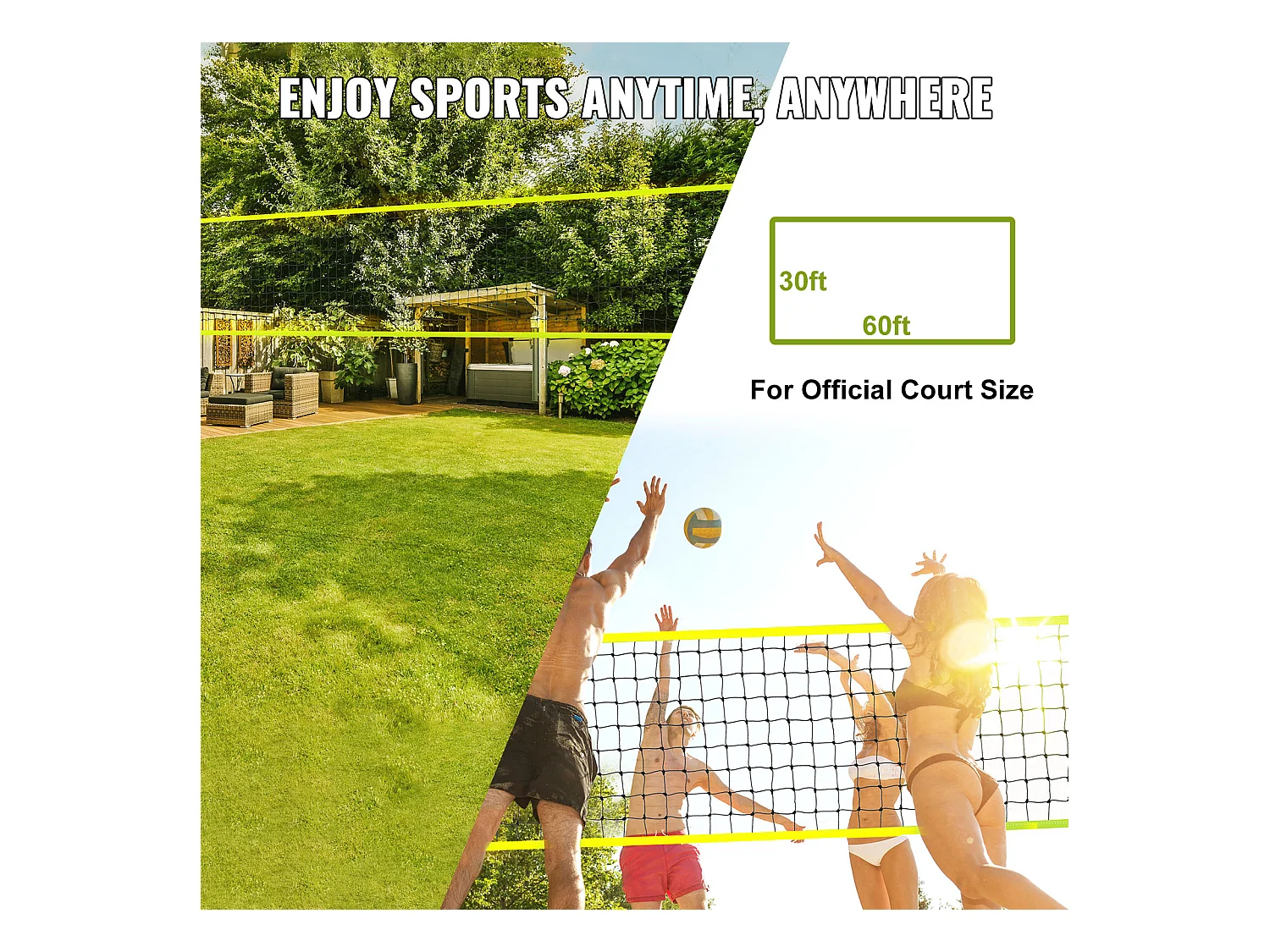 Filet de Volley-Ball SucceBuy Portable D'extérieur de Système, avec Poteaux à Hauteur Réglable, sac de Transport pour Jardin, Plage, Pelouse