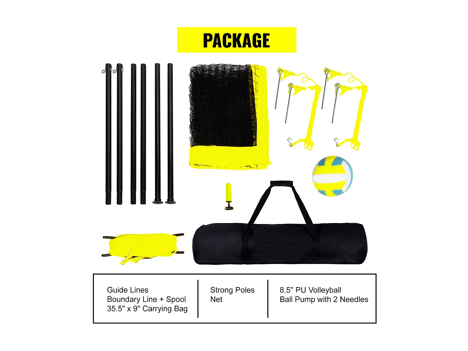 Filet de Volley-Ball SucceBuy Portable D'extérieur de Système, avec Poteaux à Hauteur Réglable, sac de Transport pour Jardin, Plage, Pelouse