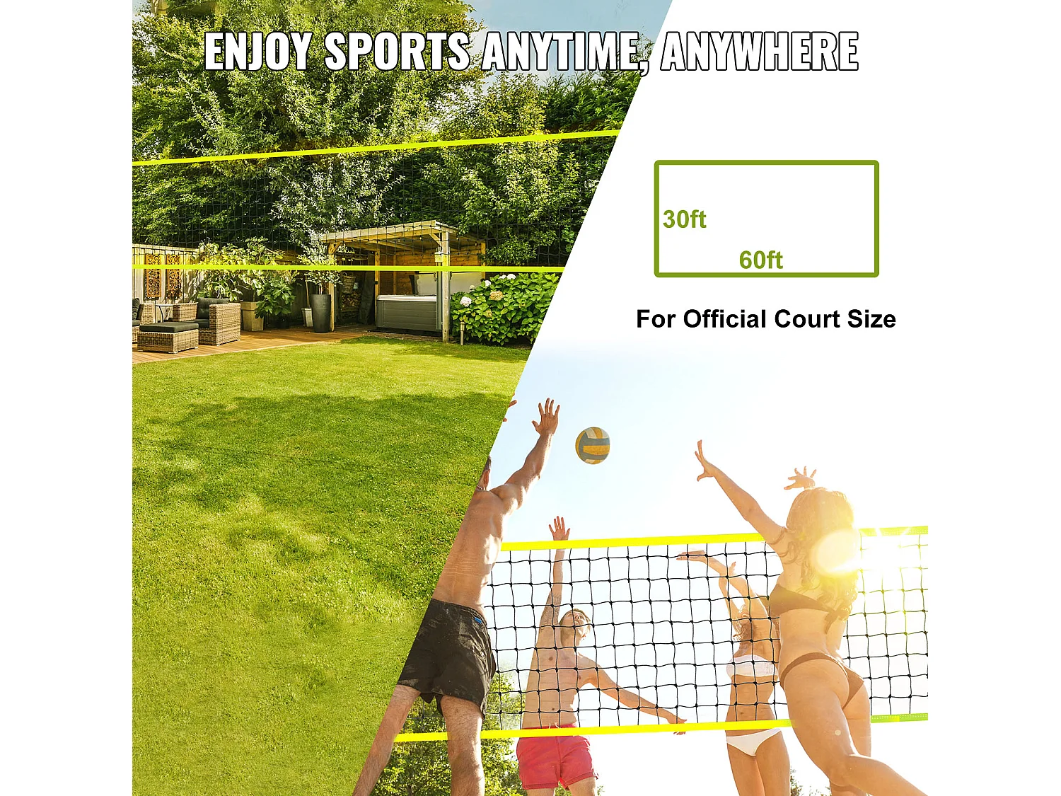 Filet de Volley-Ball SucceBuy Portable D'extérieur de Système, avec Poteaux à Hauteur Réglable, sac de Transport pour Jardin, Plage, Pelouse