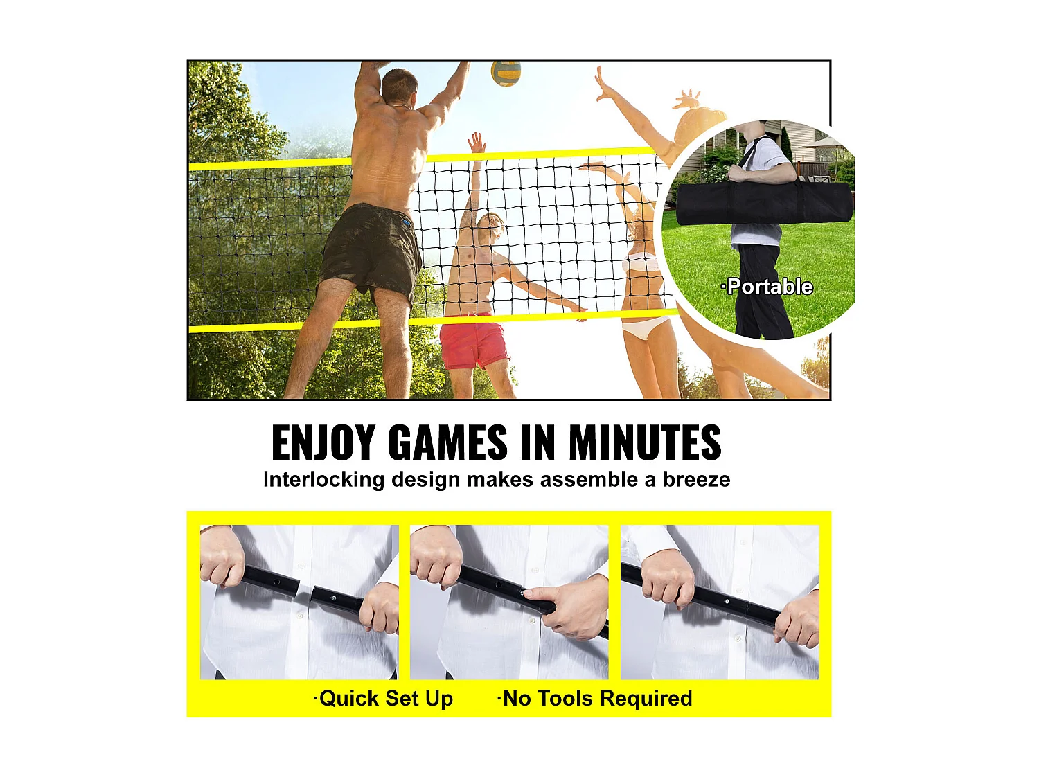 Filet de Volley-Ball SucceBuy Portable D'extérieur de Système, avec Poteaux à Hauteur Réglable, sac de Transport pour Jardin, Plage, Pelouse