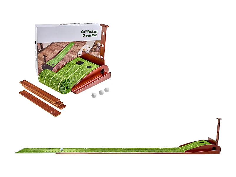 Alfombra de Golf SucceBuy 2 Hoyos para Entrenamiento en Interior, Retorno Automático de Bola, Guía de Alineación, Mini Set de Golf con 3 Bolas