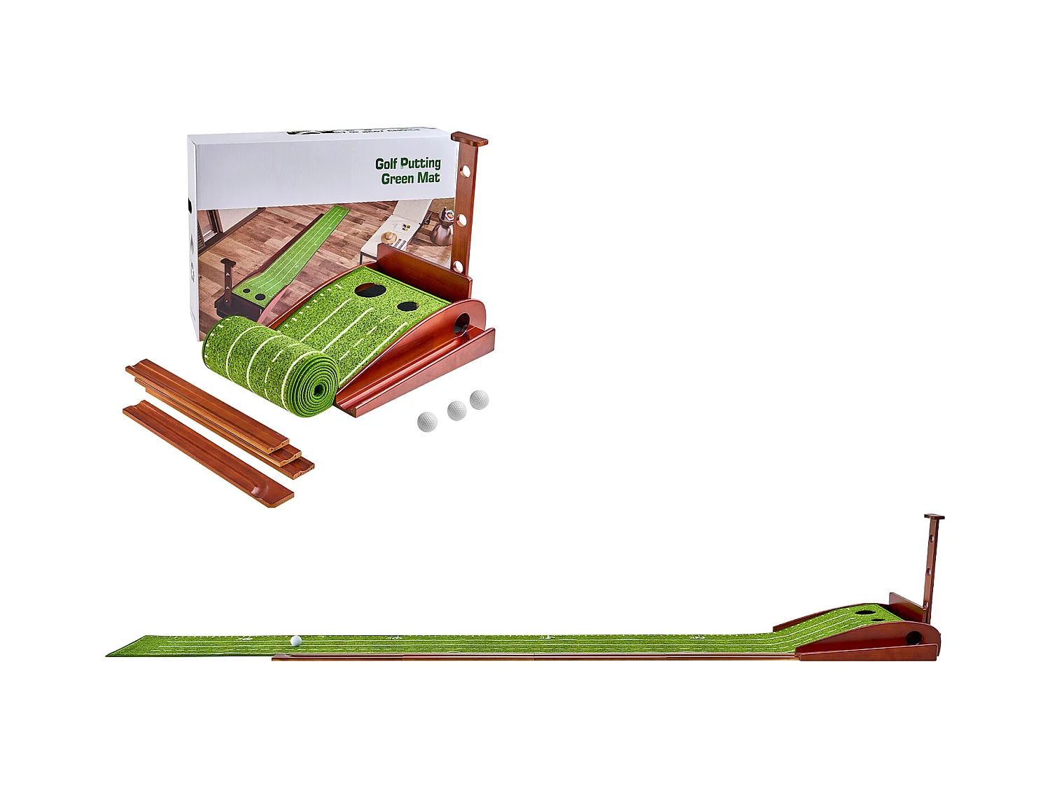 Mata Golfowa SucceBuy 2 Dołki do Treningu we Wnętrzach, Automatyczny Powrót Piłki, Poradnik Wyrównania, Mini Zestaw Golfowy z 3 Piłkami