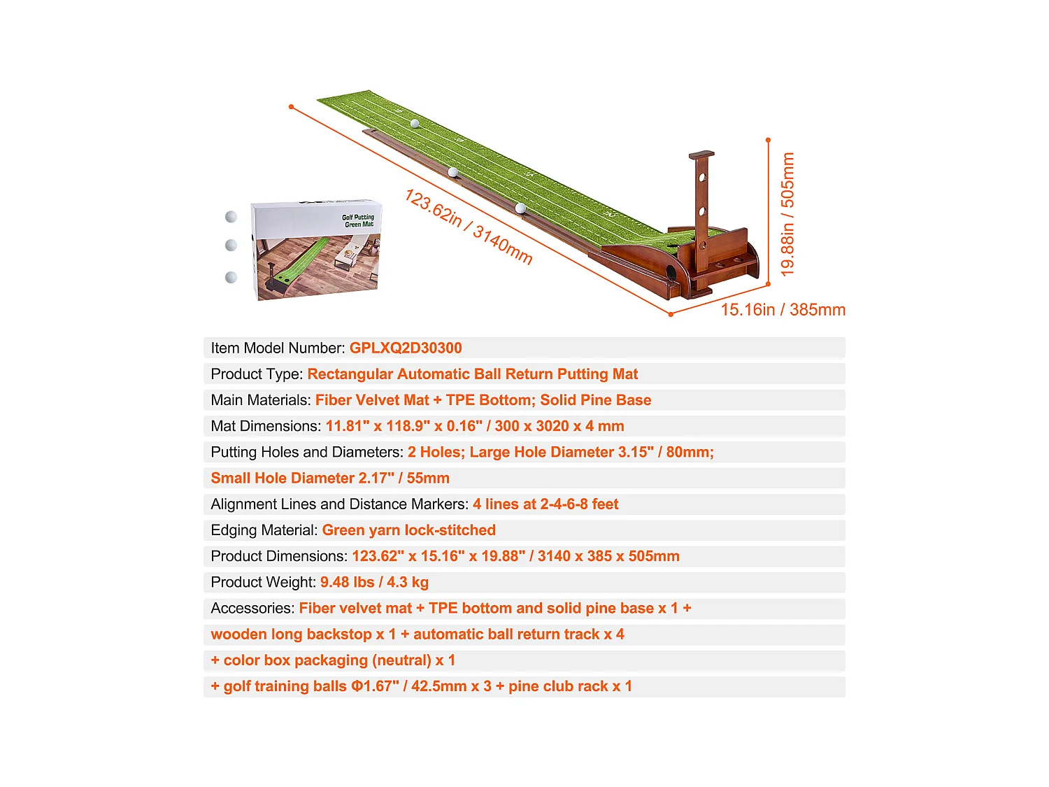 Mata Golfowa SucceBuy 2 Dołki do Treningu we Wnętrzach, Automatyczny Powrót Piłki, Poradnik Wyrównania, Mini Zestaw Golfowy z 3 Piłkami