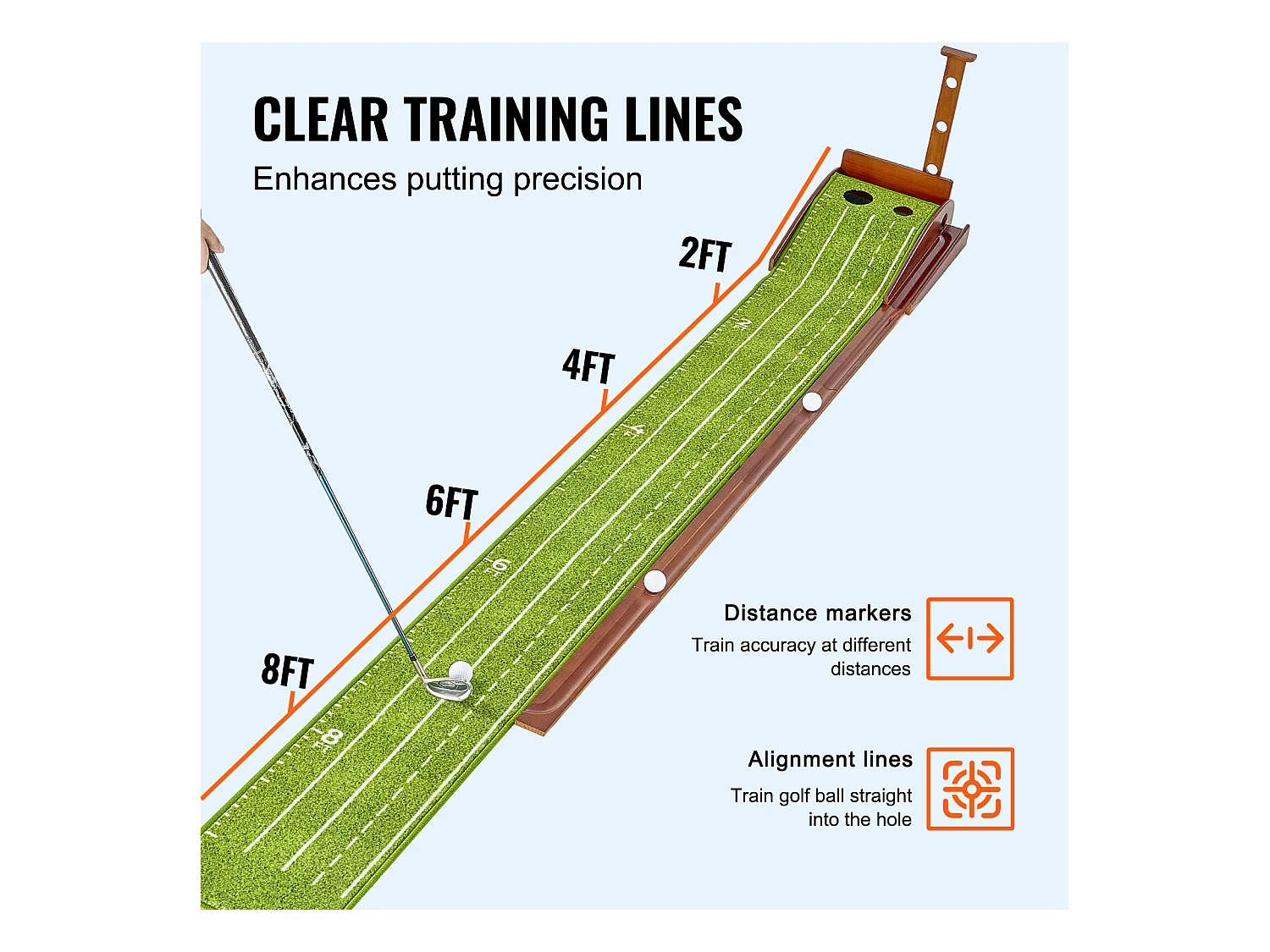 Mata Golfowa SucceBuy 2 Dołki do Treningu we Wnętrzach, Automatyczny Powrót Piłki, Poradnik Wyrównania, Mini Zestaw Golfowy z 3 Piłkami
