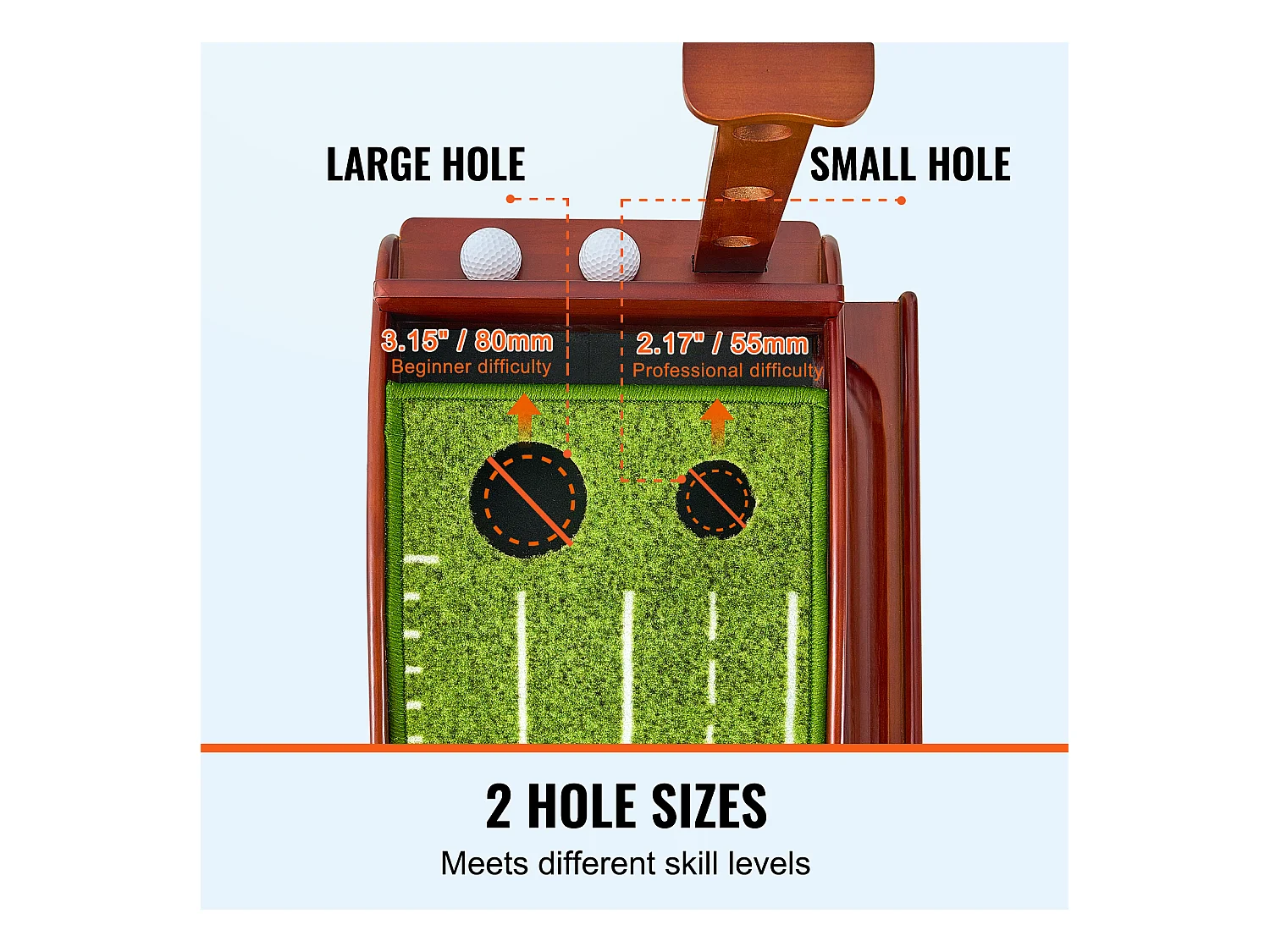Mata Golfowa SucceBuy 2 Dołki do Treningu we Wnętrzach, Automatyczny Powrót Piłki, Poradnik Wyrównania, Mini Zestaw Golfowy z 3 Piłkami