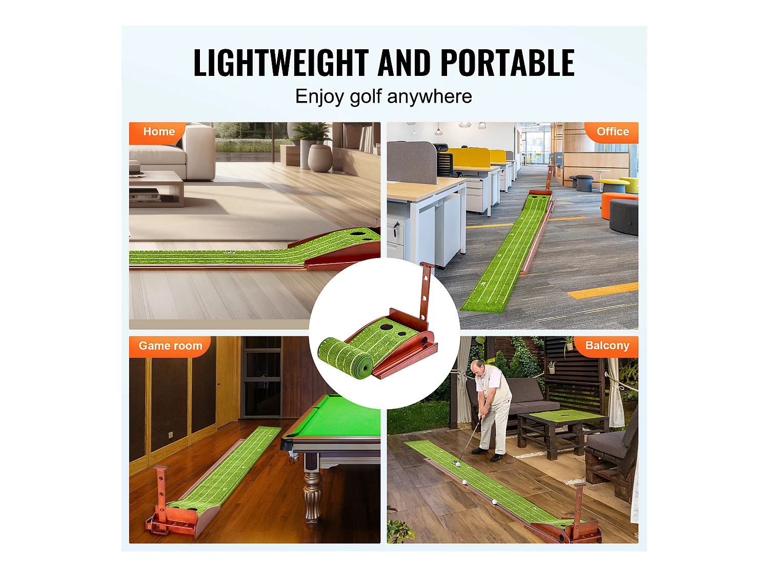 Mata Golfowa SucceBuy 2 Dołki do Treningu we Wnętrzach, Automatyczny Powrót Piłki, Poradnik Wyrównania, Mini Zestaw Golfowy z 3 Piłkami