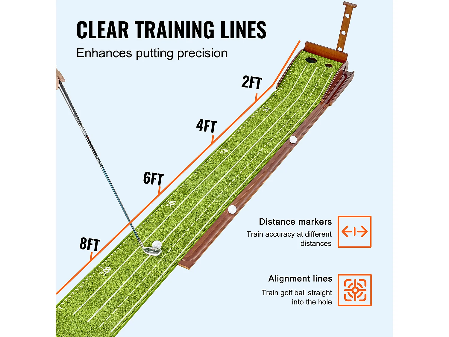 Alfombra de Golf SucceBuy 2 Hoyos para Entrenamiento en Interior, Retorno Automático de Bola, Guía de Alineación, Mini Set de Golf con 3 Bolas