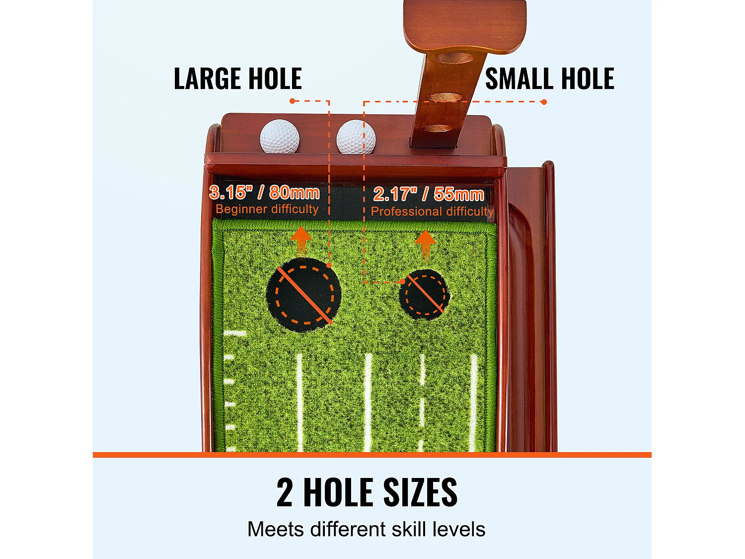 Alfombra de Golf SucceBuy 2 Hoyos para Entrenamiento en Interior, Retorno Automático de Bola, Guía de Alineación, Mini Set de Golf con 3 Bolas