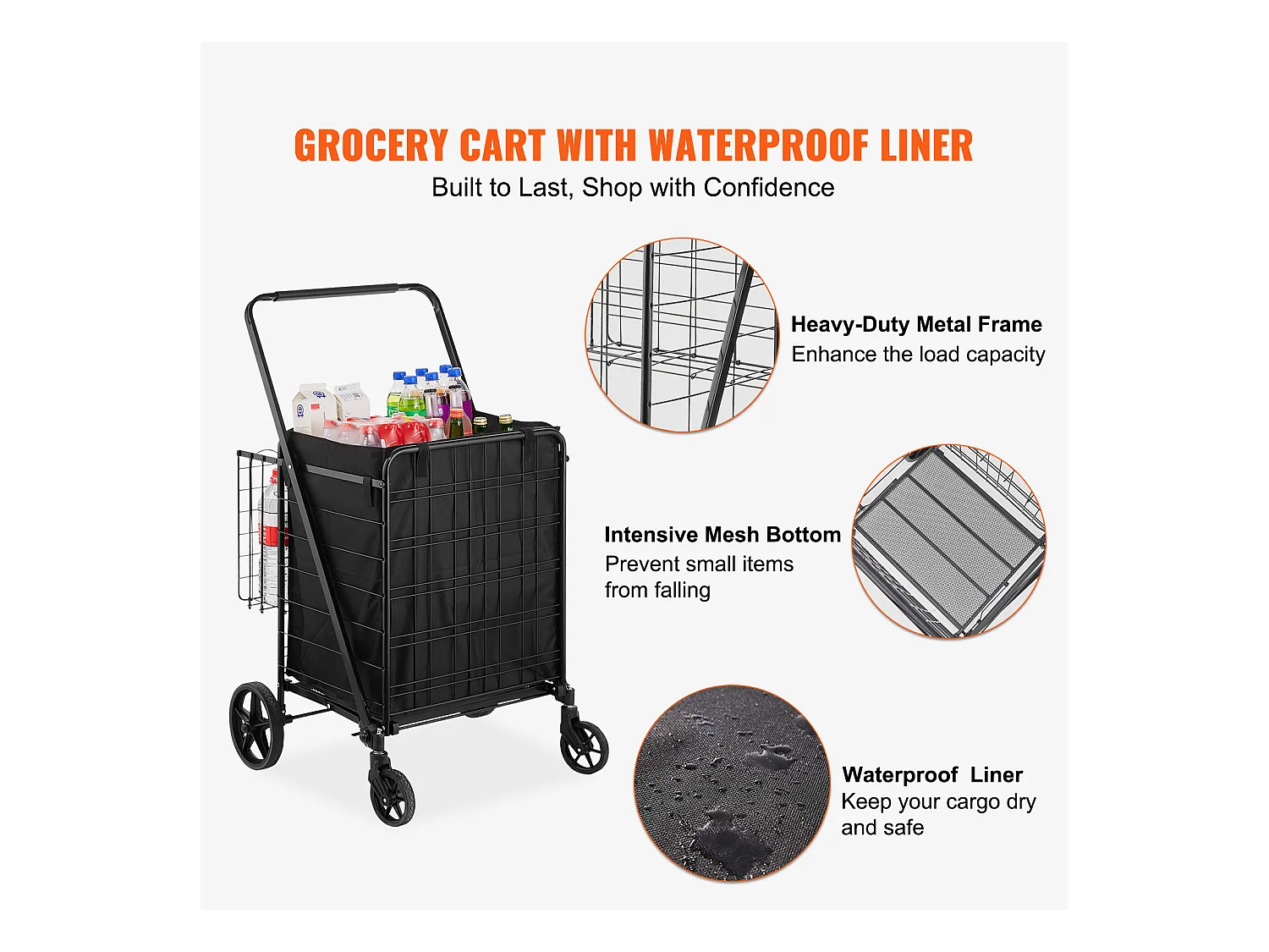 Chariot de Courses SucceBuy Pliable, Chariot D'épicerie Roulant avec Paniers Doubles, Capacité de 150 kg