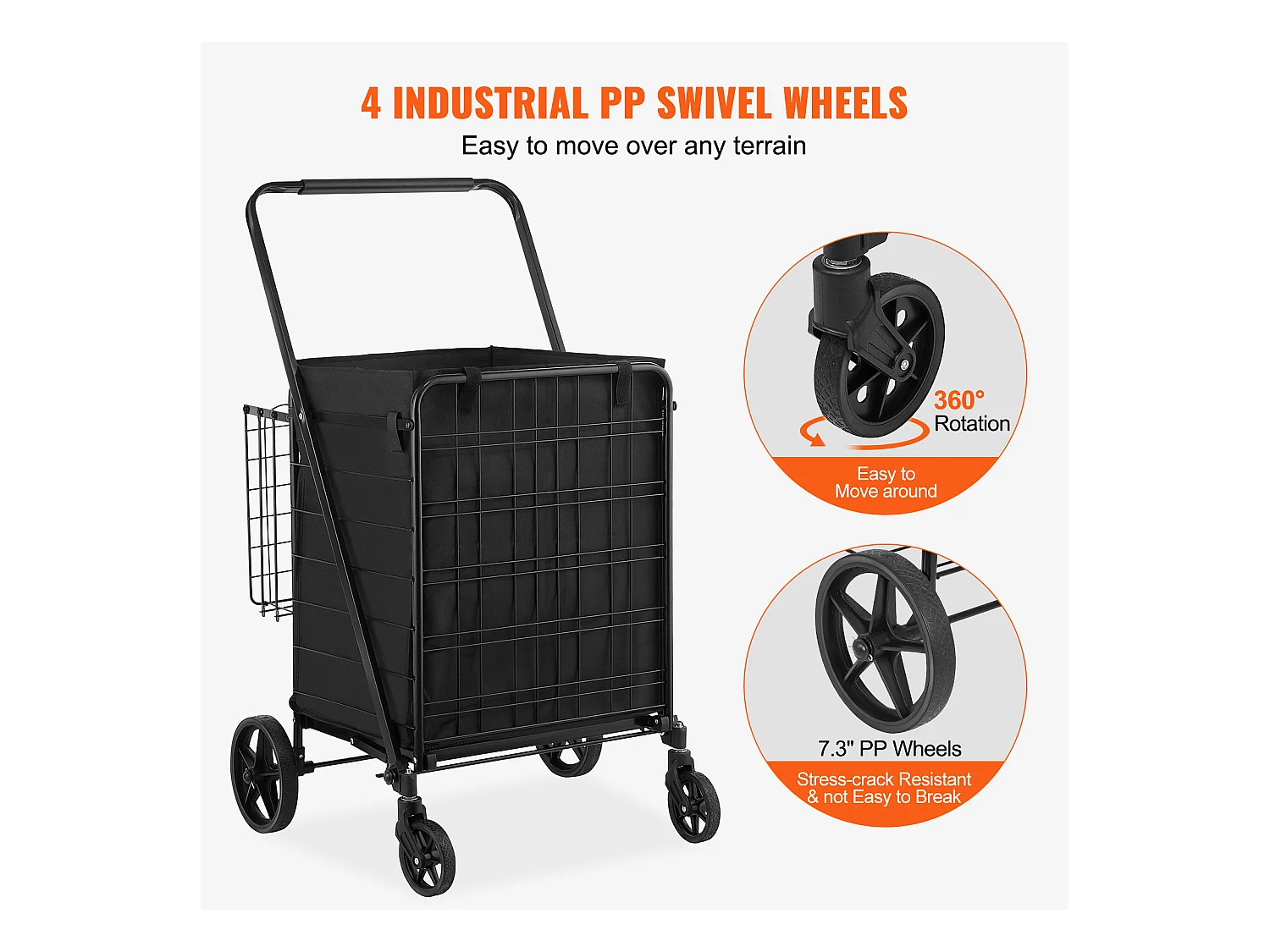 Chariot de Courses SucceBuy Pliable, Chariot D'épicerie Roulant avec Paniers Doubles, Capacité de 150 kg