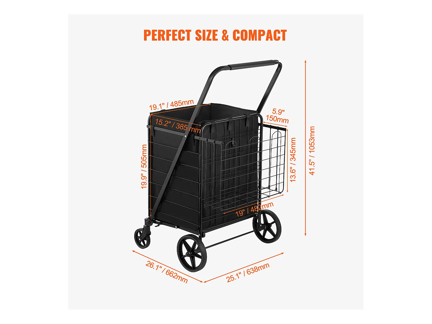 Chariot de Courses SucceBuy Pliable, Chariot D'épicerie Roulant avec Paniers Doubles, Capacité de 150 kg