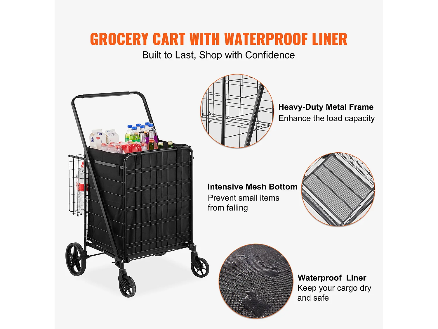 Chariot de Courses SucceBuy Pliable, Chariot D'épicerie Roulant avec Paniers Doubles, Capacité de 150 kg