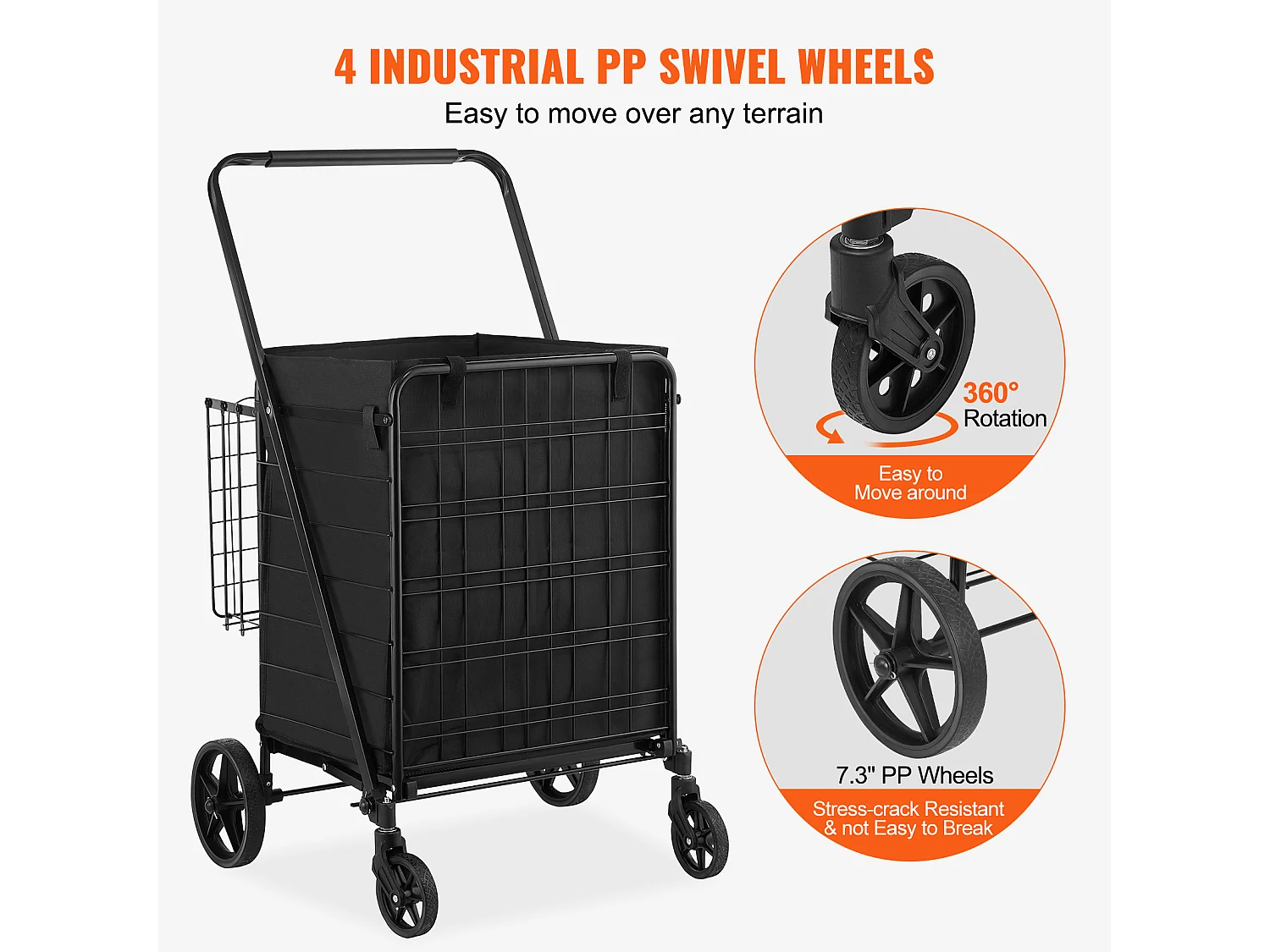 Chariot de Courses SucceBuy Pliable, Chariot D'épicerie Roulant avec Paniers Doubles, Capacité de 150 kg