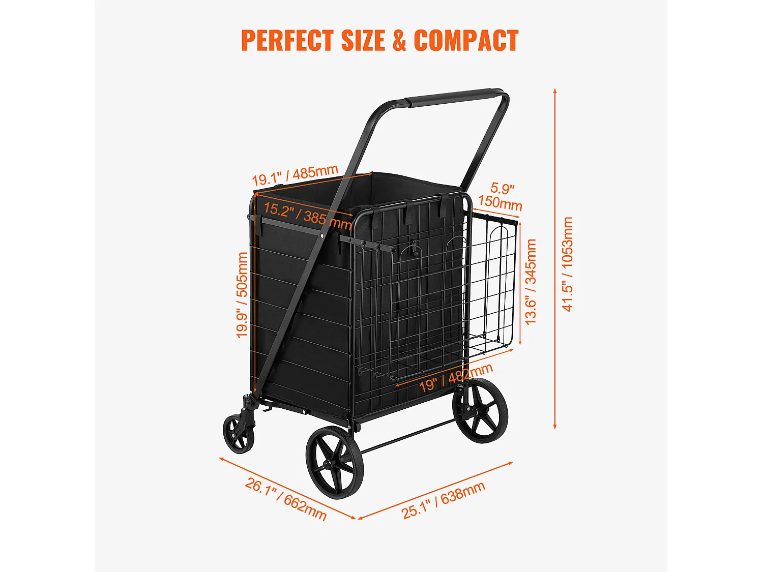 Chariot de Courses SucceBuy Pliable, Chariot D'épicerie Roulant avec Paniers Doubles, Capacité de 150 kg