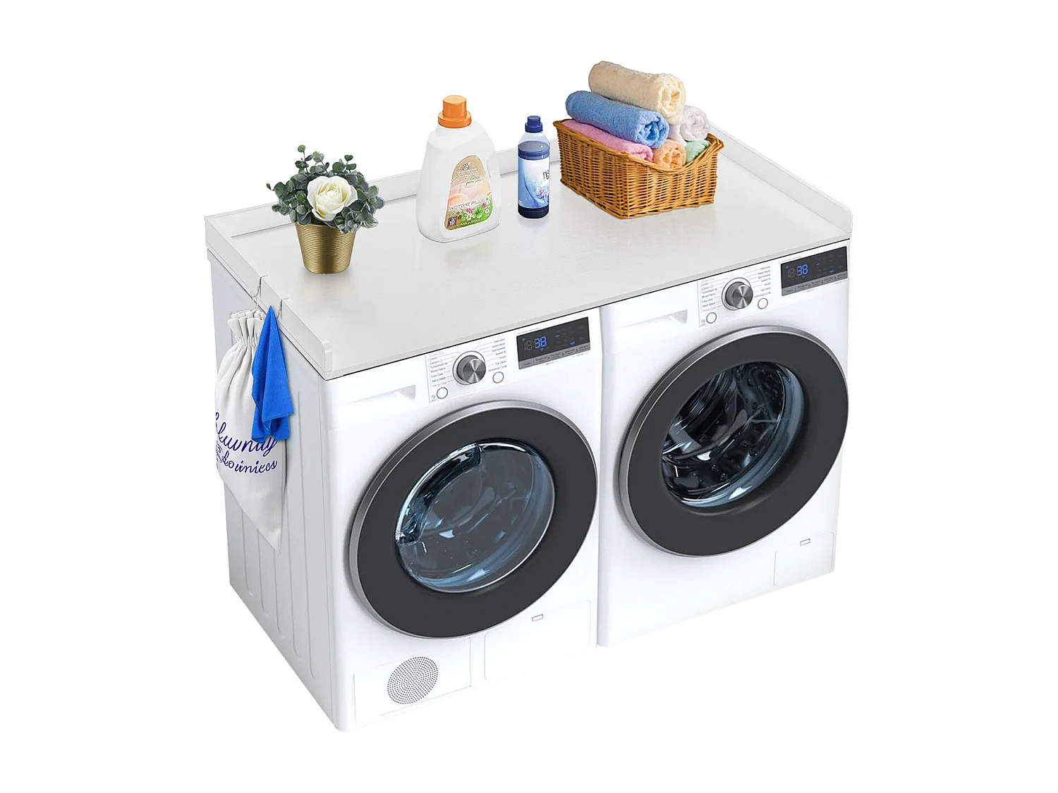 Comptoir de Laveuse Sécheuse SucceBuy, 137,1 x 68,6 cm, avec Dessus en Bois, Blanc