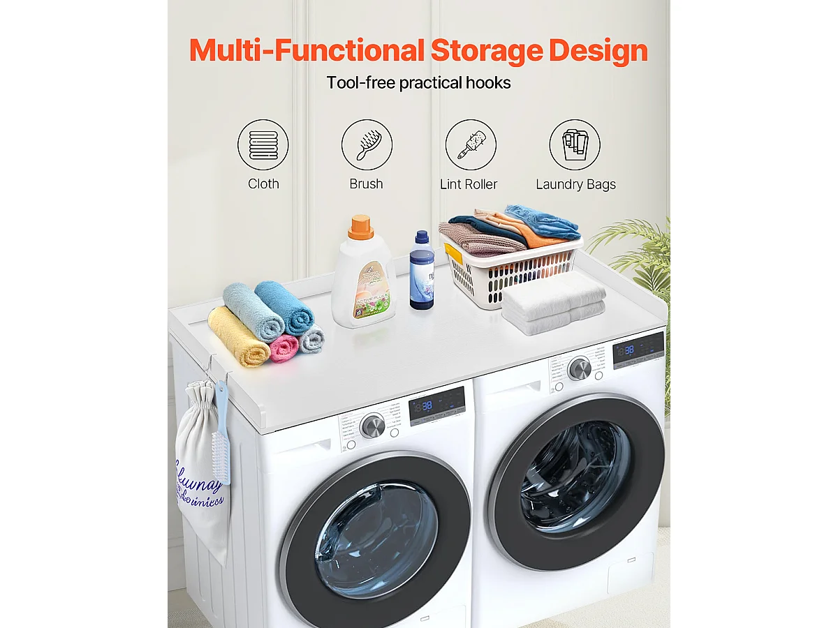 Comptoir de Laveuse Sécheuse SucceBuy, 137,1 x 68,6 cm, avec Dessus en Bois, Blanc