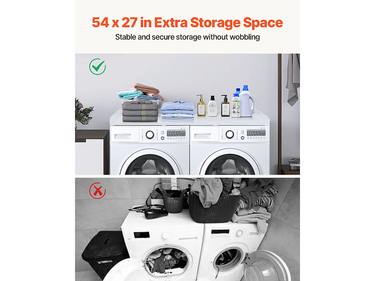 Comptoir de Laveuse Sécheuse SucceBuy, 137,1 x 68,6 cm, avec Dessus en Bois, Blanc