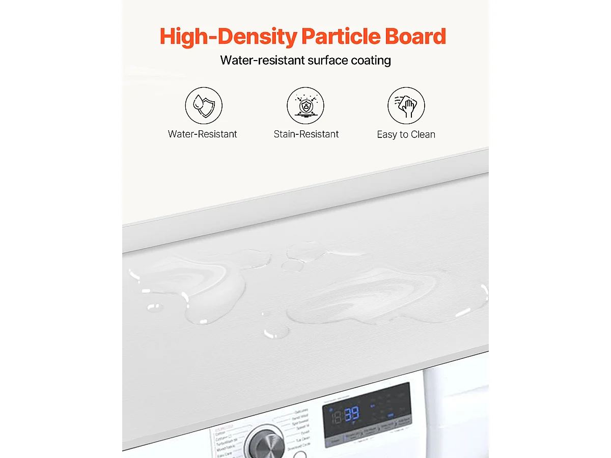 Comptoir de Laveuse Sécheuse SucceBuy, 137,1 x 68,6 cm, avec Dessus en Bois, Blanc