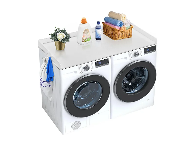 Comptoir de Laveuse Sécheuse SucceBuy, 137,1 x 68,6 cm, avec Dessus en Bois, Blanc